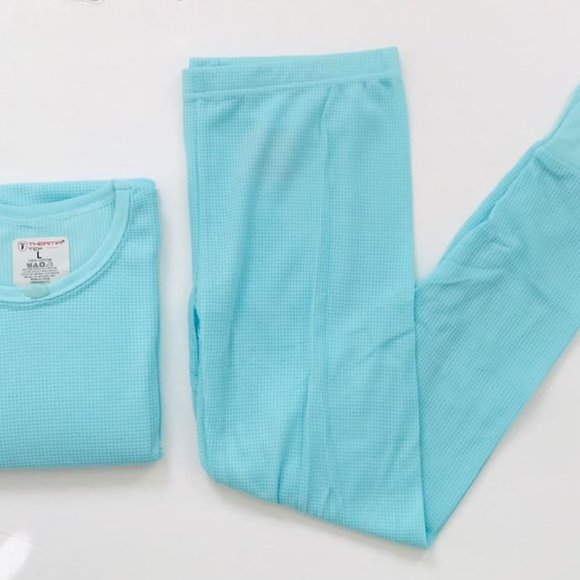 Girls Winter Warm Cotton Thermal 2 PCS Set Top+ Pants, Teal Blue,  L - Picture 3 of 5